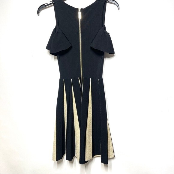 Ted Baker Wytney Cold-shoulder Skater Dress in Black and Gold 2 NWOT - Picture 9 of 13